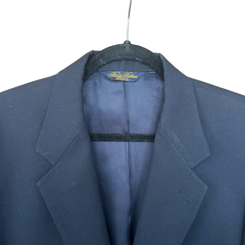 Brooks Brothers Brooksease Mens Size 42L Navy Blue Gold Buttons 100% Wool Blazer